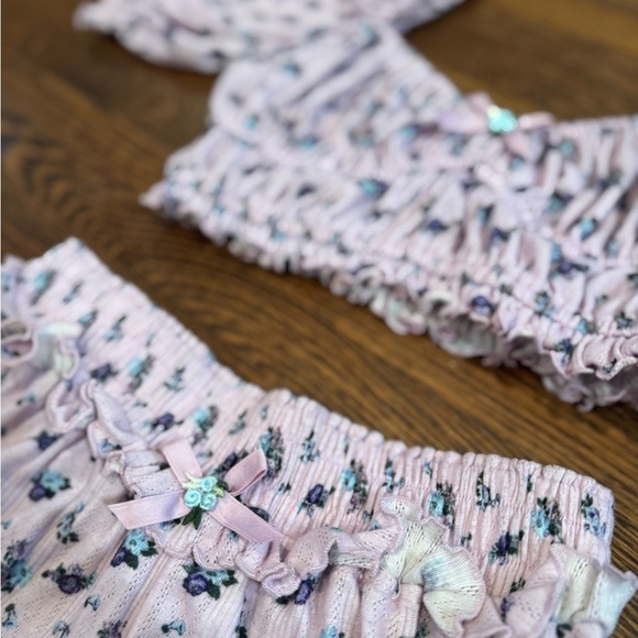 NWOT Never Worn For Love And Lemons Purple Pajama Set with Puff Sleeves Size XS - Picture 6 of 10